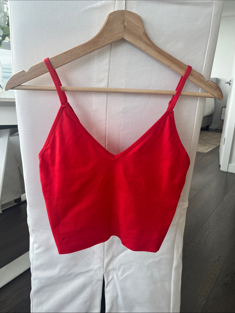 Red V-Neck Spaghetti Strap Tank Top - Women's
